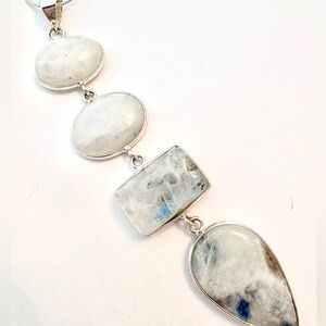 Beautiful, 3 1/2 inch,4 stone, Rainbow Moonstone, pendant on a silver chain.